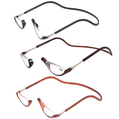 Ac-curate 3 Pack Front Connect Half Moon Readers for Men Women, Adjustable Temple Length (+2.50, Black and Brown)