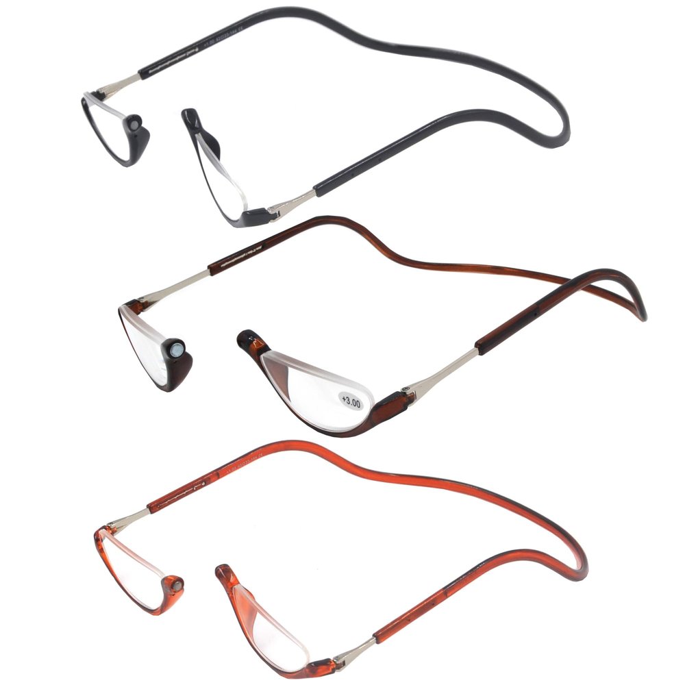 Ac-curate 3 Pack Front Connect Half Moon Readers for Men Women, Adjustable Temple Length (+2.50, Black and Brown)