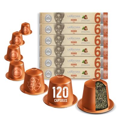 La Natura Lifestyle 120 x Rooibos Tea in Aluminium Capsules, Compatible with Nespresso Capsule Machines, 100% Recyclable, Caffeine-Free Rooibos Tea from South Africa