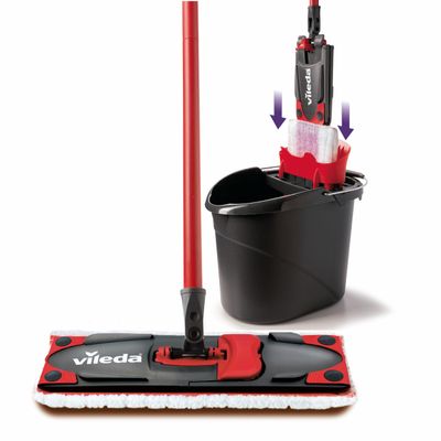 Vileda Ultramax Care Sensitive Complete Set | Floor Mop with Microfibre Cover & Handle - Bucket with Wring Function with Power Press | For Sensitive Floors Such as Parquet & Laminate - Hygienic