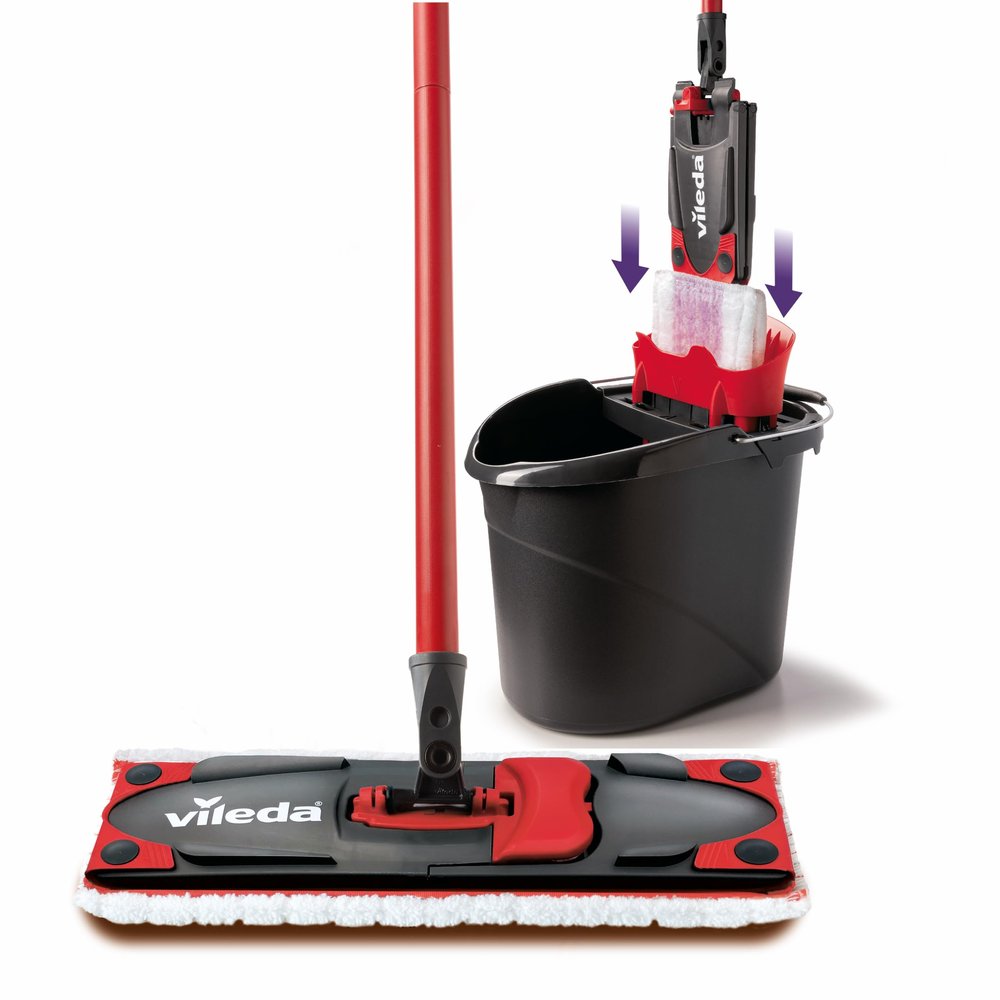 Vileda Ultramax Care Sensitive Complete Set | Floor Mop with Microfibre Cover & Handle - Bucket with Wring Function with Power Press | For Sensitive Floors Such as Parquet & Laminate - Hygienic