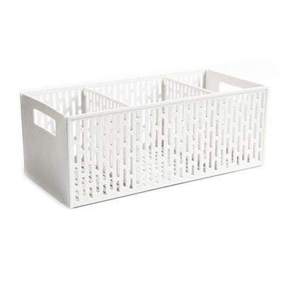 Fruit Basket with Divider, Snack Containers Vegetable Basket 3 Compartment Food Storage Organizer Bins Plastic Divider Storage Basket Drawer Organizer Office Desk Supplies Make Up Storage Basket