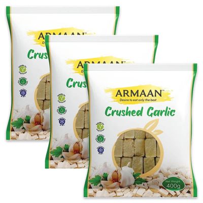 Garlic 400g, Armaan Crushed Garlic, Frozen Crushed Garlic Cubes 400g (Pack of 3)