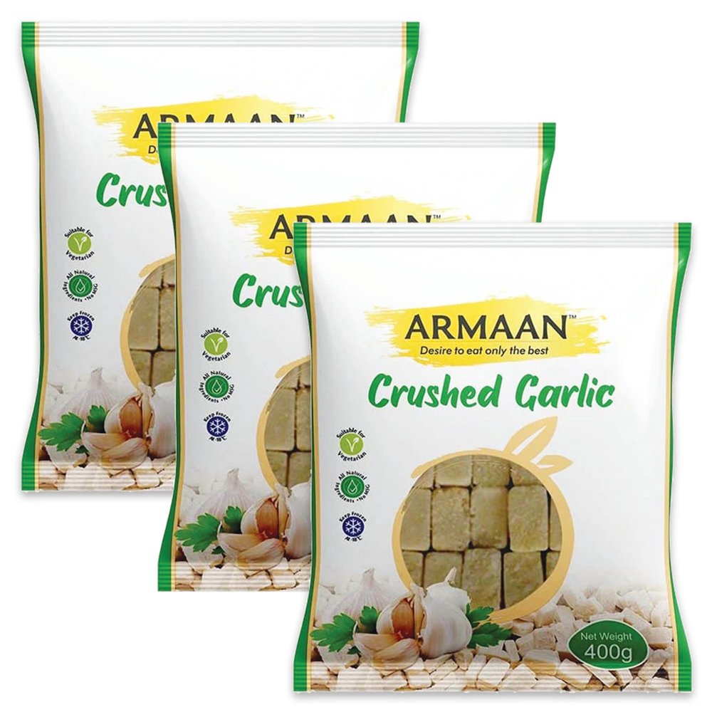 Garlic 400g, Armaan Crushed Garlic, Frozen Crushed Garlic Cubes 400g (Pack of 3)