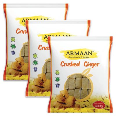 Ginger 400g, Armaan Crushed Ginger, Frozen Crushed Ginger Cubes 400g (Pack of 3)