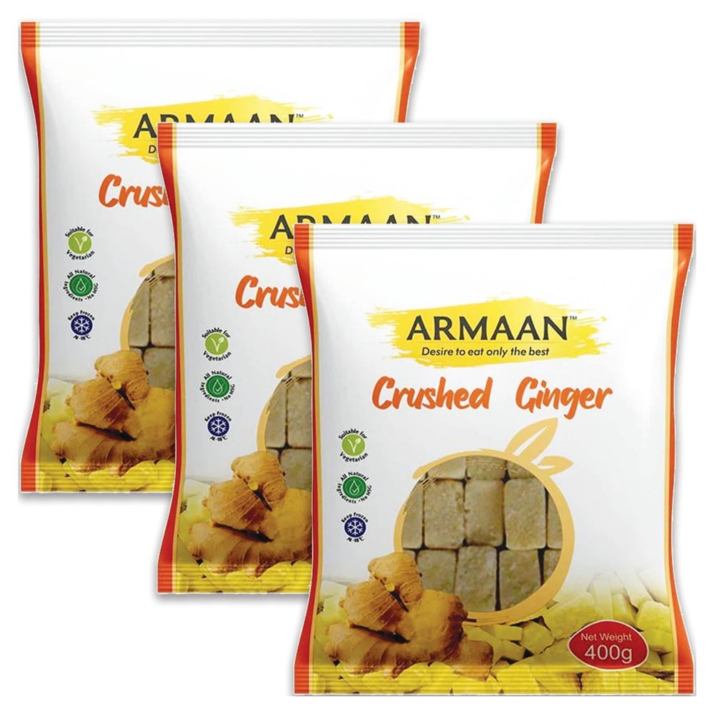 Ginger 400g, Armaan Crushed Ginger, Frozen Crushed Ginger Cubes 400g (Pack of 3)