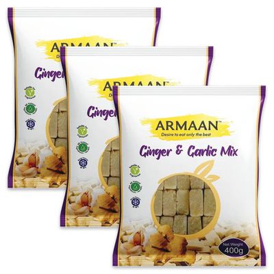 Ginger & Garlic Mix 400g, Armaan Crushed Ginger & Garlic Mix, Frozen Crushed Ginger & Garlic Cubes 400g (Pack of 3)