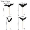 12 Pcs Halloween Cupcake Toppers - Black Glitter Bat, Halloween Cupcake Picks for Theme Party, Bat Birthday, Baby Shower view 2