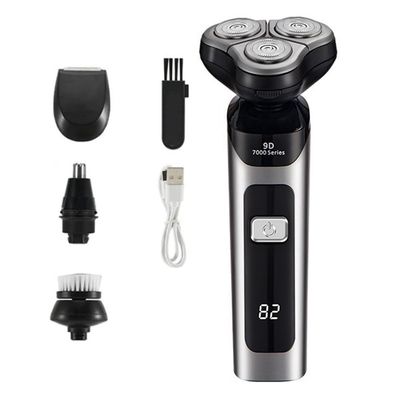 Junterone Electric Shaver LCD Digital Display Three- Floating Rechargeable Smart Waterproof Shaver Type-C Charge Silver