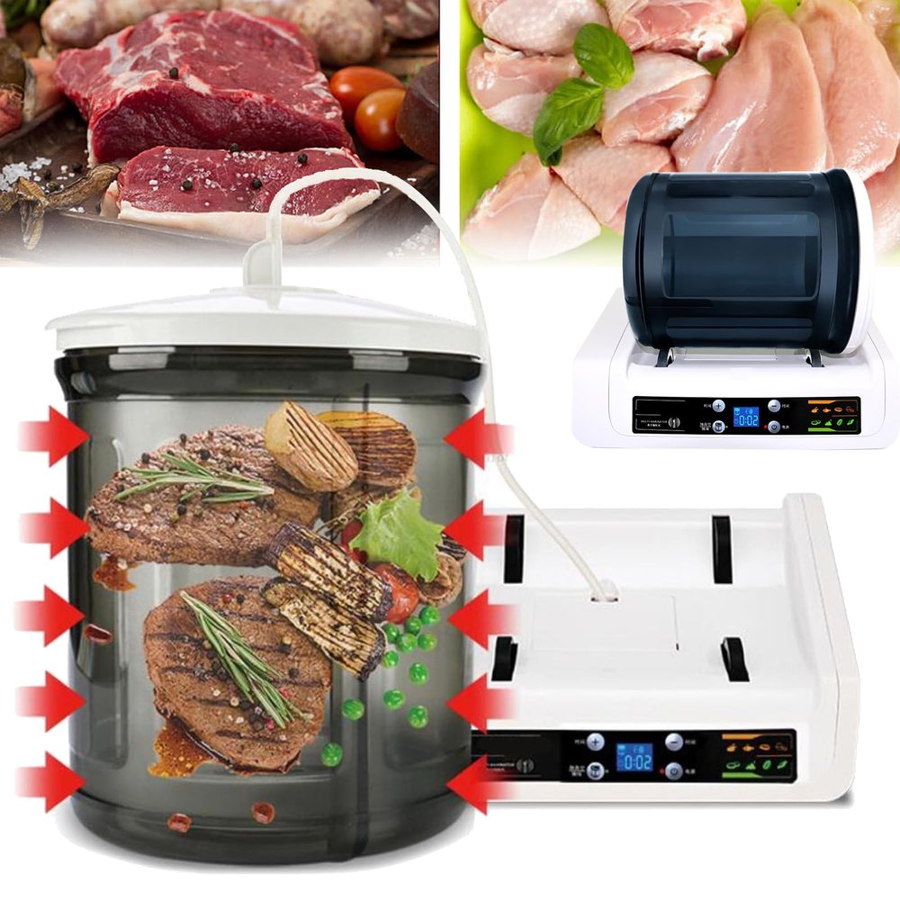 LNNLOO Commercial Meat Tumbler Marinator Machine, Vacuum Pickling/with 7L Roller, Time Display/0-10 Hour Timer, Fast Pickled, For Chicken Burger Bacon/home/commercial,7L