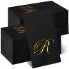 100 Pcs Black Napkins Monogram Black and Gold Paper Hand Towels for Bathroom Disposable Mongrammed Foil Letter Napkins Decorative Dinner Paper Towels for Bathroom Wedding Party(R) view 1