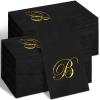 100 Pcs Black Napkins Monogram Black and Gold Paper Hand Towels for Bathroom Disposable Mongrammed Foil Letter Napkins Decorative Dinner Paper Towels for Bathroom Wedding Party(B) view 1