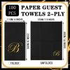 100 Pcs Black Napkins Monogram Black and Gold Paper Hand Towels for Bathroom Disposable Mongrammed Foil Letter Napkins Decorative Dinner Paper Towels for Bathroom Wedding Party(B) view 3