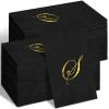 100 Pcs Black Napkins Monogram Black and Gold Paper Hand Towels for Bathroom Disposable Mongrammed Foil Letter Napkins Decorative Dinner Paper Towels for Bathroom Wedding Party(S) view 1