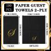 100 Pcs Black Napkins Monogram Black and Gold Paper Hand Towels for Bathroom Disposable Mongrammed Foil Letter Napkins Decorative Dinner Paper Towels for Bathroom Wedding Party(S) view 3