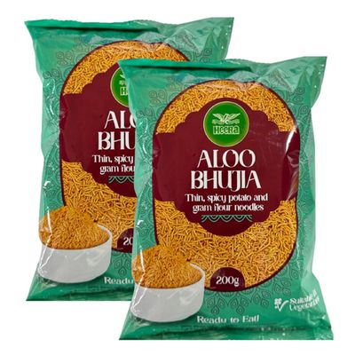 Heera Aloo Bhujia 200G Thin Spicy Potato And Gram Flour Noodles Ready To Eat Suitable For Vegetarians Great For Tea Time Snacks Spicy Savoury Pack Of 2