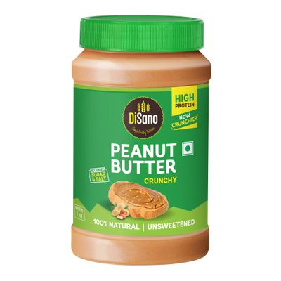 DiSano Crispy Natural Peanut Butter 1kg, Sugar Free, High Protein Peanut Butter (30g), Sugar and Salt Free, Vegan, 100% Toasted Peanut Butter