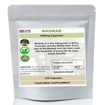 Baobab Capsules 1500mg- Superfood, (Pure no additives) High Strength (120)