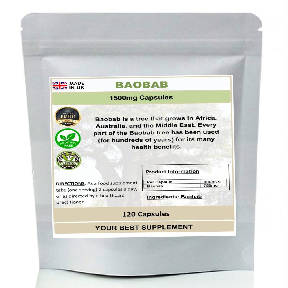 Baobab Capsules 1500mg- Superfood, (Pure no additives) High Strength (120)