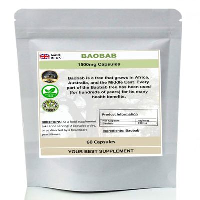 Baobab Capsules 1500mg- Superfood, (Pure no additives) High Strength (60)