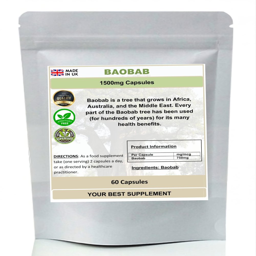 Baobab Capsules 1500mg- Superfood, (Pure no additives) High Strength (60)