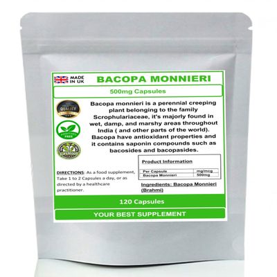 Bacopa Monnieri (Brahmi) 500mg Capsules- Natural (no additive) High Strength (120)