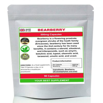 Bearberry Capsules 500mg- Pure (No Fillers or Additives) High Strength Uva Ursi (90)