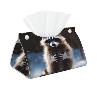 Raccoon Printed Tissue Box Cover | Stylish Leather Tissue Paper Holder for Home Hotel Car Office Decor