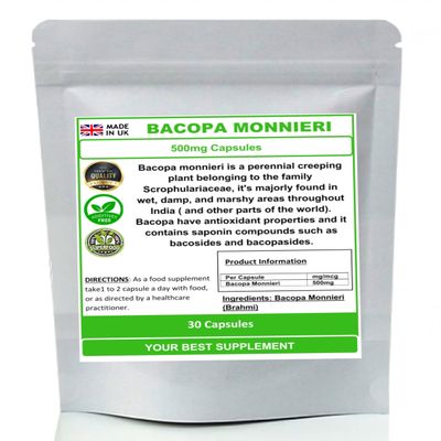 Bacopa Monnieri (Brahmi) 500mg Capsules- Natural (no additive) High Strength (30)