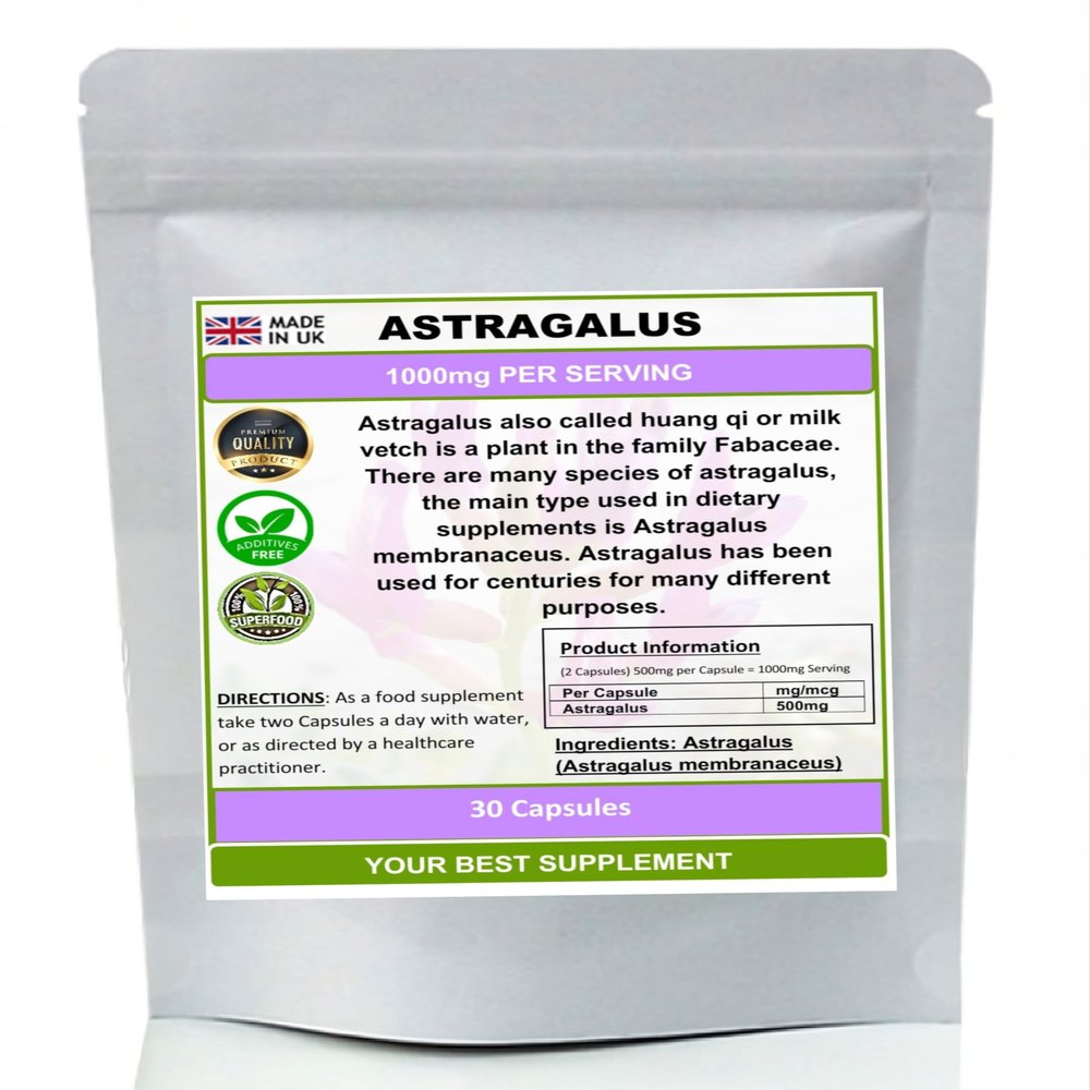 Astragalus Capsules 1000mg Serving- Pure no additives (Astragalus membranaceus) (30)