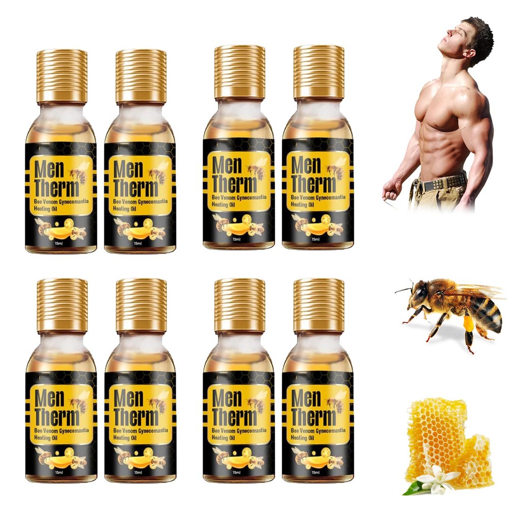 Men Therm Bee Venom Oil, Mentherm Bee Venom Gynecomastia Heating Oil for Chest Muscles Body (8 Bottle)