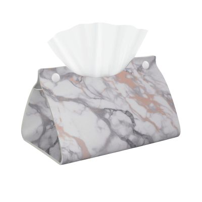 White Marble Rose Gold Printed Tissue Box Cover | Stylish Leather Tissue Paper Holder for Home Hotel Car Office Decor