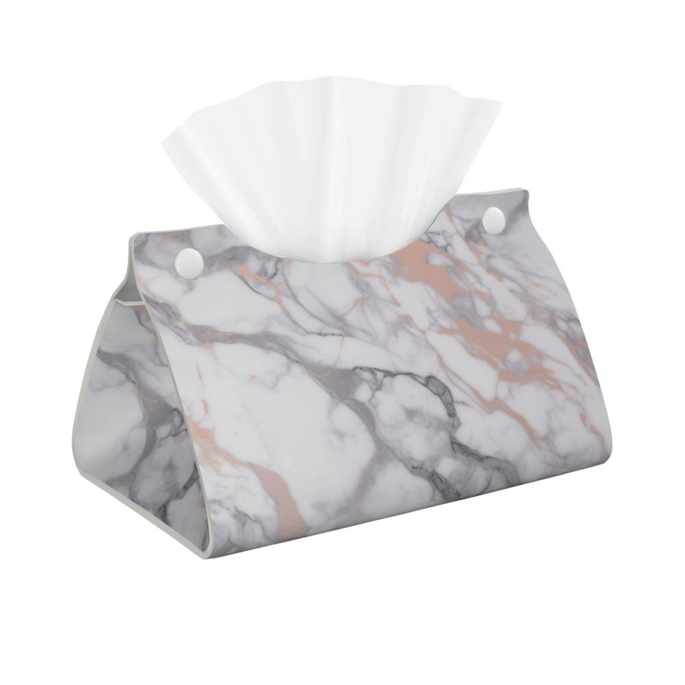 White Marble Rose Gold Printed Tissue Box Cover | Stylish Leather Tissue Paper Holder for Home Hotel Car Office Decor