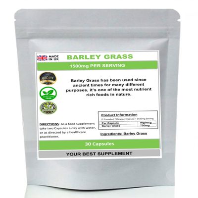 Barley Grass Capsules 750mg- Pure,Antioxidant (High Strength) No fillers (30)