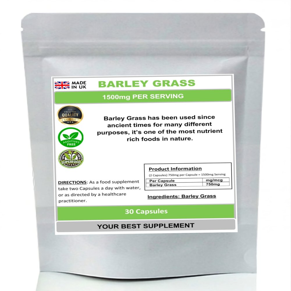 Barley Grass Capsules 750mg- Pure,Antioxidant (High Strength) No fillers (30)