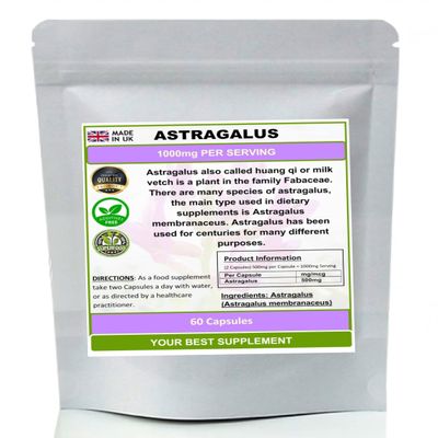 Astragalus Capsules 1000mg Serving- Pure no additives (Astragalus membranaceus) (60)