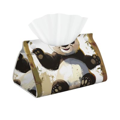 Panda 1 Printed Tissue Box Cover | Stylish Leather Tissue Paper Holder for Home Hotel Car Office Decor