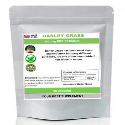Barley Grass Capsules 750mg- Pure,Antioxidant (High Strength) No fillers (90)