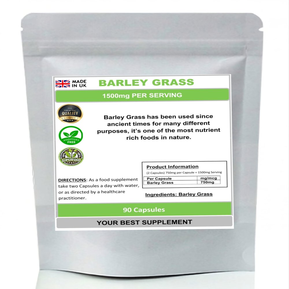 Barley Grass Capsules 750mg- Pure,Antioxidant (High Strength) No fillers (90)