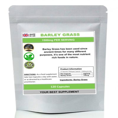 Barley Grass Capsules 750mg- Pure,Antioxidant (High Strength) No fillers (120)