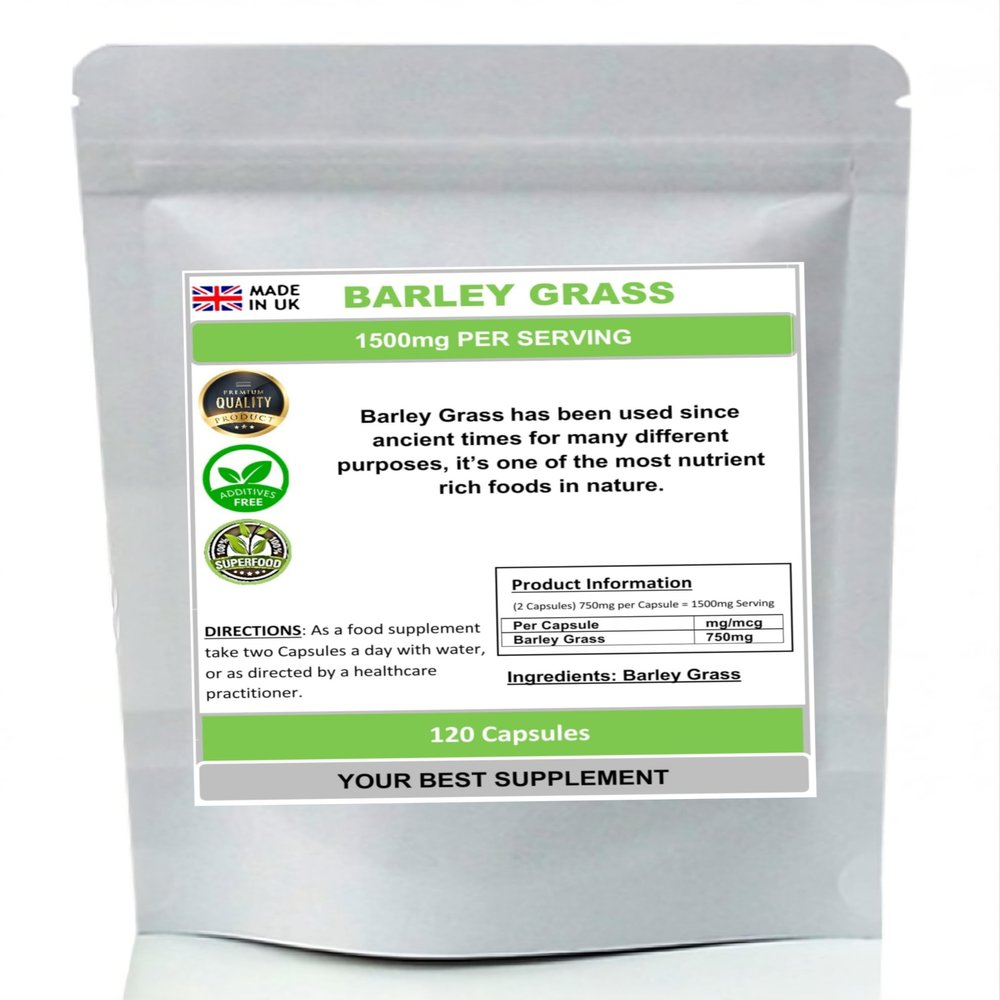 Barley Grass Capsules 750mg- Pure,Antioxidant (High Strength) No fillers (120)