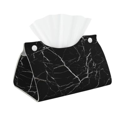 Black Marble Printed Tissue Box Cover | Stylish Leather Tissue Paper Holder for Home Hotel Car Office Decor