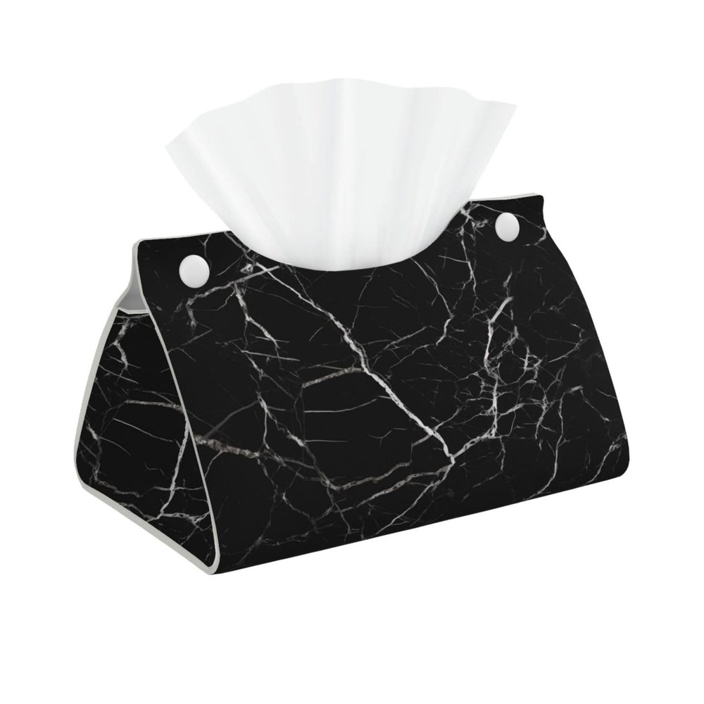 Black Marble Printed Tissue Box Cover | Stylish Leather Tissue Paper Holder for Home Hotel Car Office Decor
