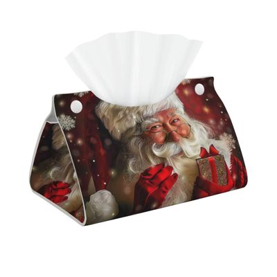 Merry Christmas Santa Claus Printed Tissue Box Cover | Stylish Leather Tissue Paper Holder for Home Hotel Car Office Decor