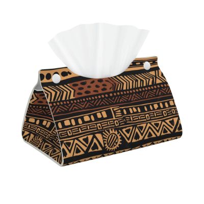 African Mud Cloth Tribal 1 Printed Tissue Box Cover | Stylish Leather Tissue Paper Holder for Home Hotel Car Office Decor