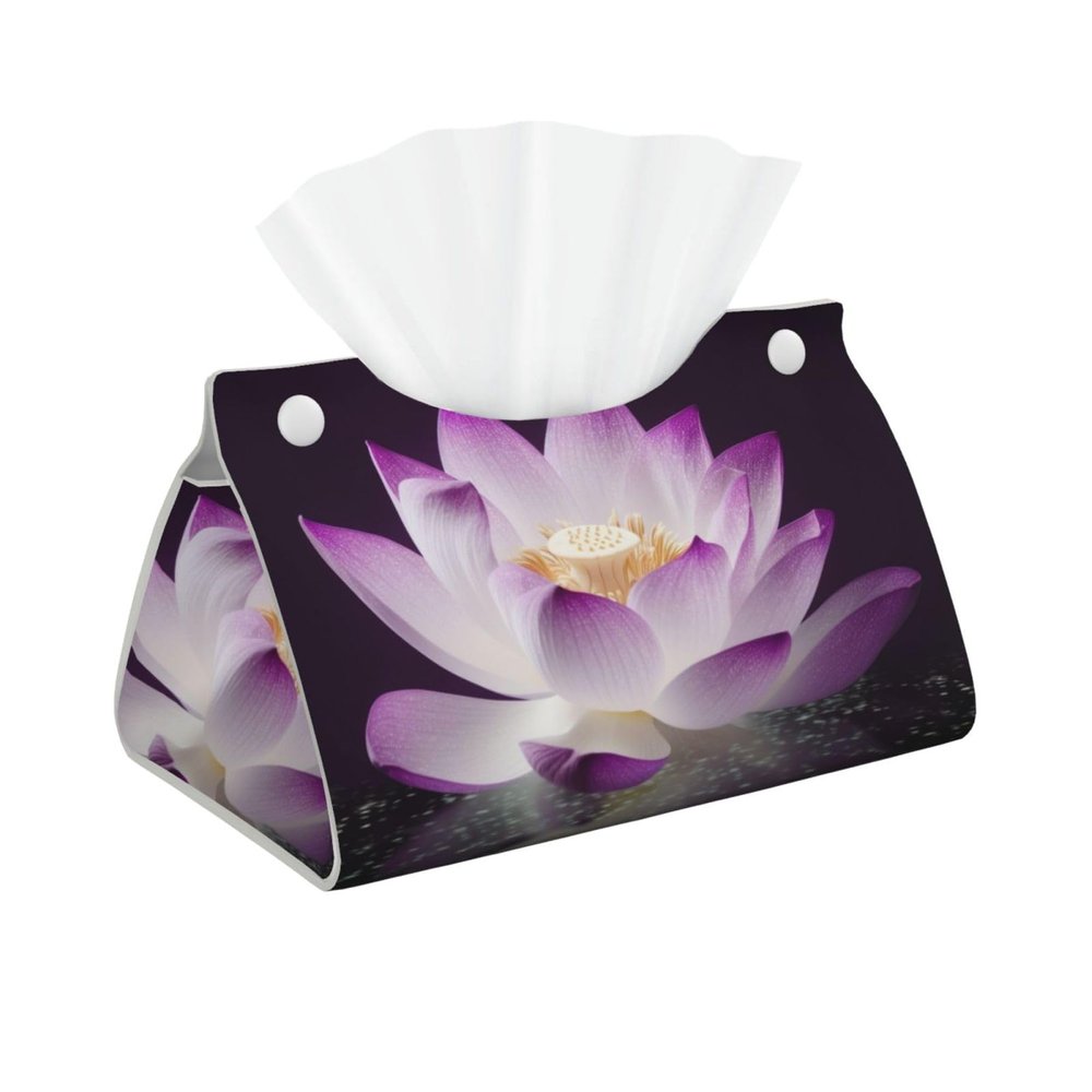 Beautiful Purple Lotus Flower Printed Tissue Box Cover | Stylish Leather Tissue Paper Holder for Home Hotel Car Office Decor