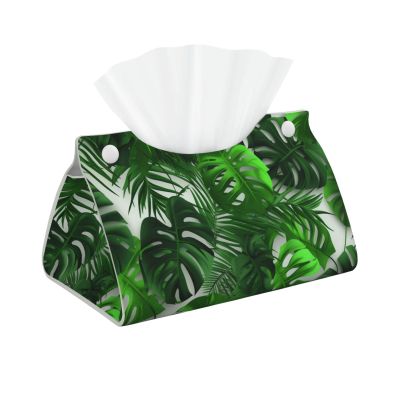 Monstera Banana Palm Leaves Printed Tissue Box Cover | Stylish Leather Tissue Paper Holder for Home Hotel Car Office Decor
