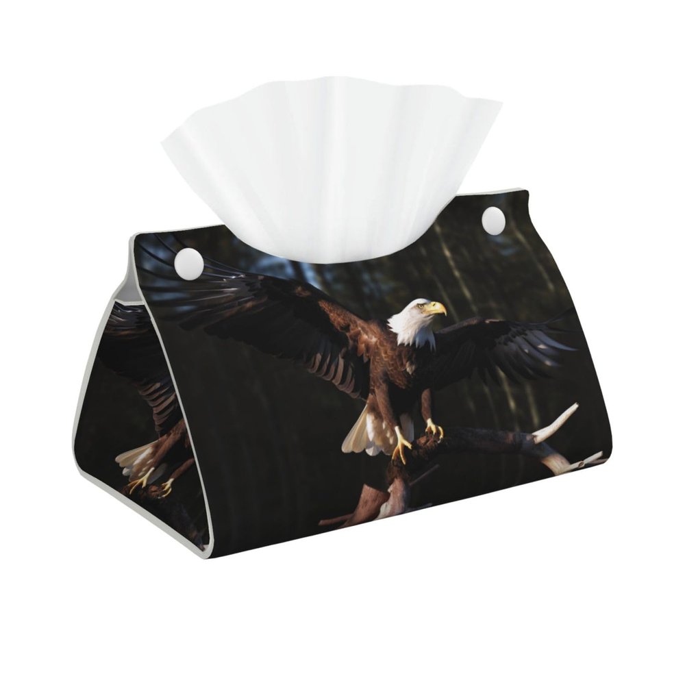 3D Bald Eagle Printed Tissue Box Cover | Stylish Leather Tissue Paper Holder for Home Hotel Car Office Decor