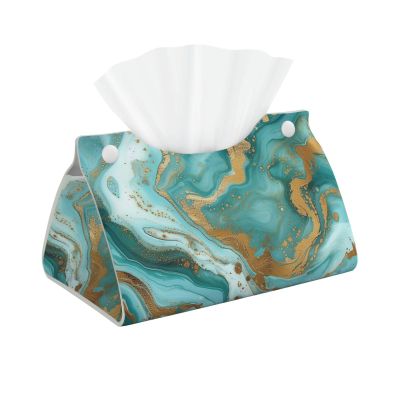 Turquoise Gold Marble Printed Tissue Box Cover | Stylish Leather Tissue Paper Holder for Home Hotel Car Office Decor
