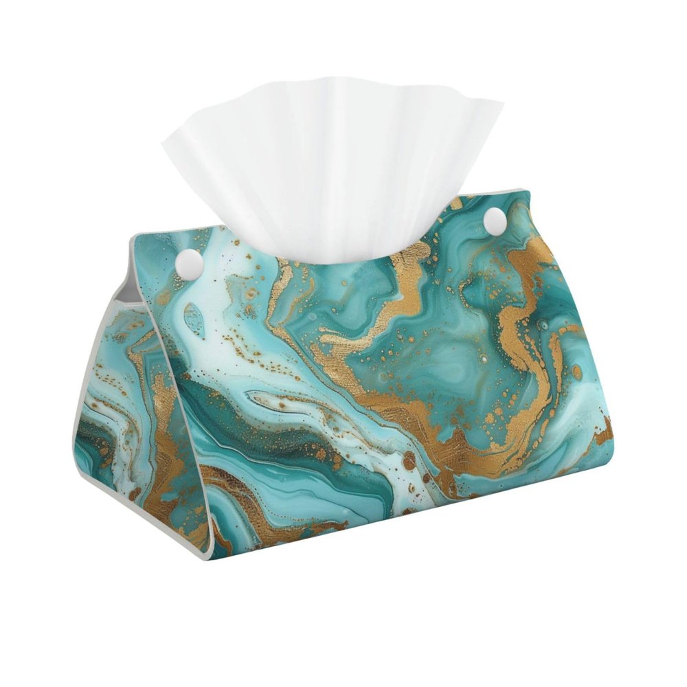 Turquoise Gold Marble Printed Tissue Box Cover | Stylish Leather Tissue Paper Holder for Home Hotel Car Office Decor